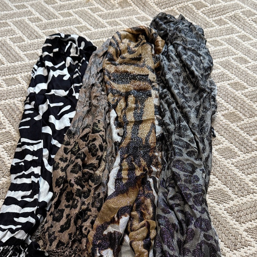 Animal Print Scarf Set - Black, Brown, Gray